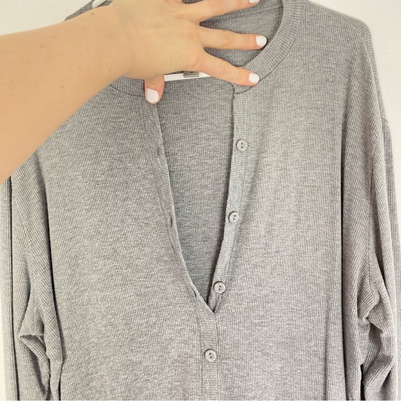 Skims Soft Lounge Button Up Henley Onesie Womens Plus Size 3X Heathered Grey LS - Picture 7 of 16